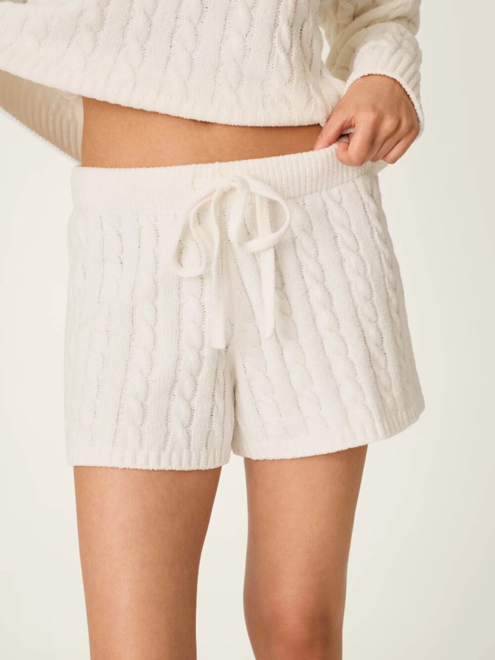 PJ Salvage Cozy Chenille Cable Knit Ivory Lounge Shorts